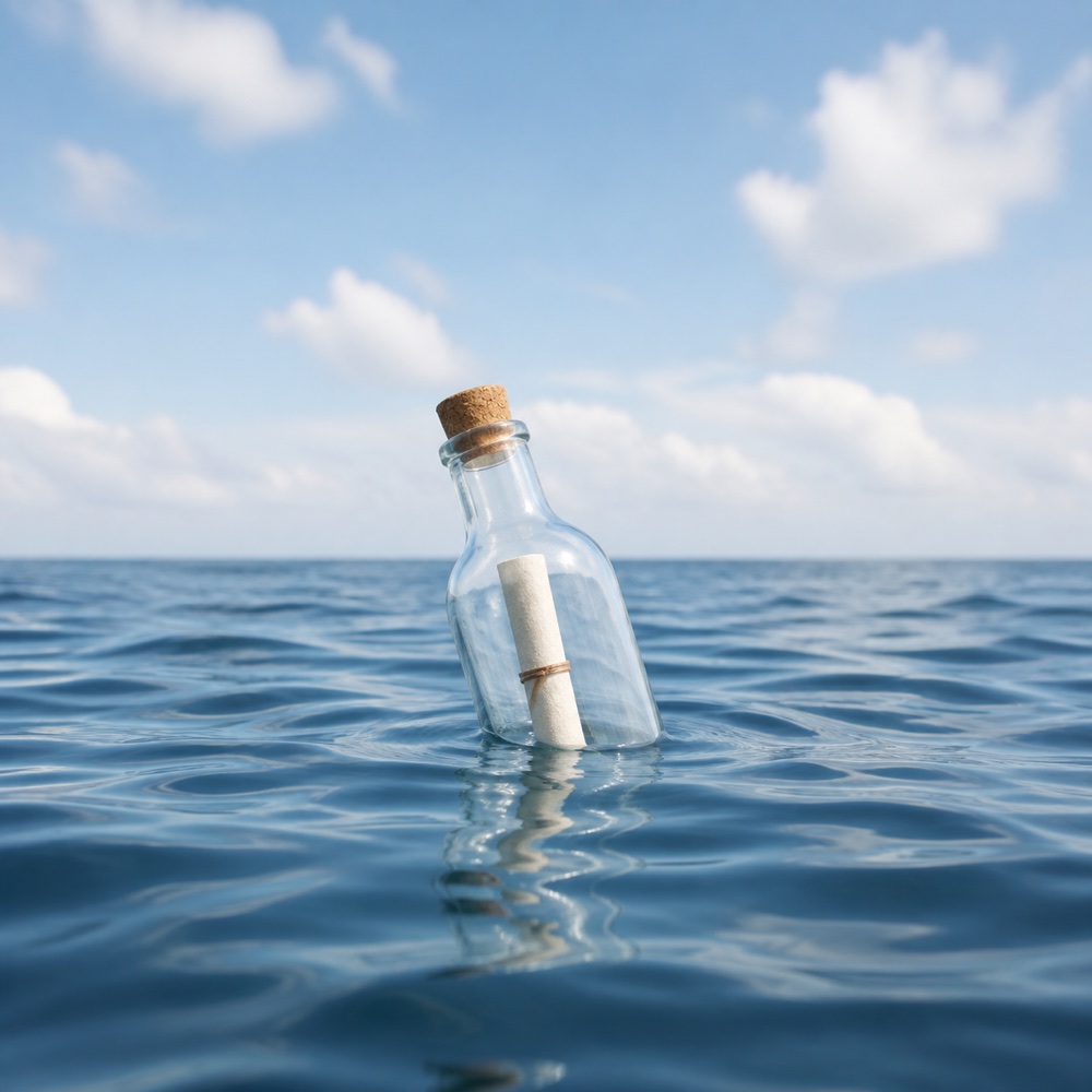 Pesan dalam botol yang mengapung tenang di laut